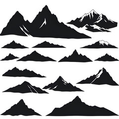 mountain, landscape, silhouette, vector, nature, hills, peaks, valley, skyline, horizon, scenery, scenic, outdoors, wilderness, terrain, alpine, ridge, range, forest, trees, minimal, simple, flat, gra © QPIXEL