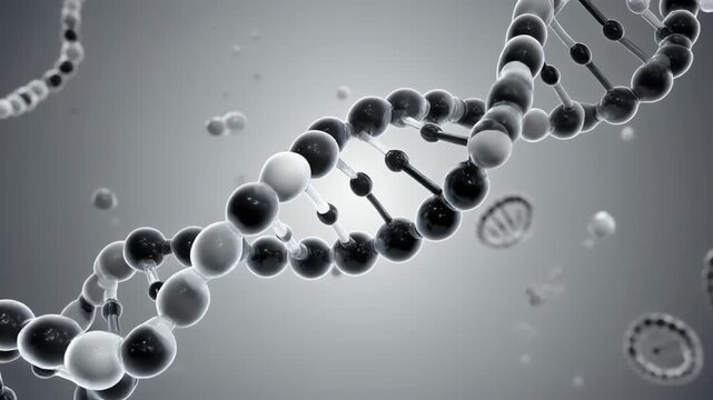 DNA molecule structure illustration in a futuristic environment, viewed from a close-up perspective, dna-36.mp4 reference