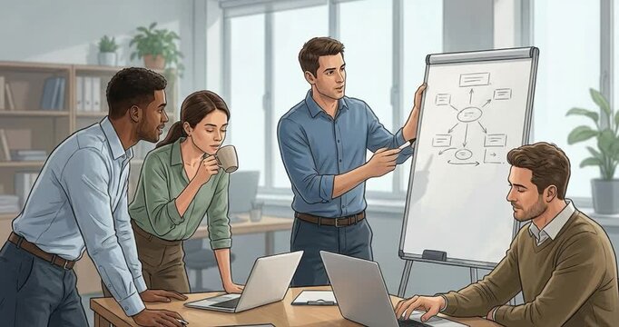 Team meeting presentation with modern business people