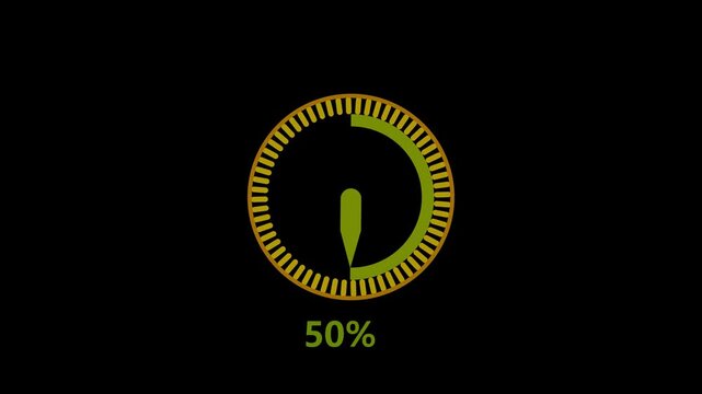 Circular progress indicator with yellow tick marks around the circumference and a green segment indicating 30 percent completion against a solid black background with the number 30% displayed below