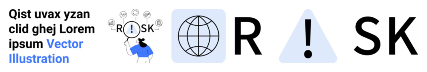 Obraz premium Business strategy, warning signals, global challenges, operational risks, decision-making, hazard communication. Risk concept design with letters, globe and exclamation. Warning signals and global