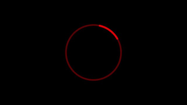 Red circular loading indicator with the word Loading in red text against a black background signifying waiting or processing