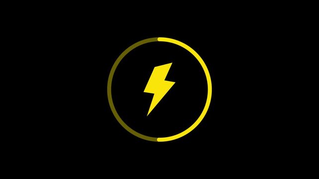 Bright yellow lightning bolt within a circular progress ring with a yellow segment on a dark background, signifying energy, power, or a charged state