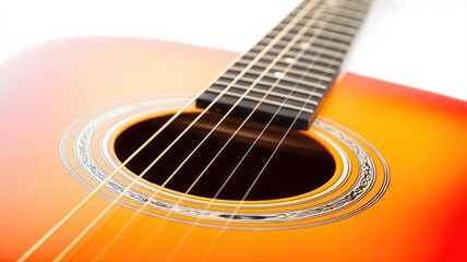 Obraz premium Acoustic Guitar Close-Up: Musical Instrument Details, Stringed Instrument, Wood Grain, Music Education, and Entertainment
