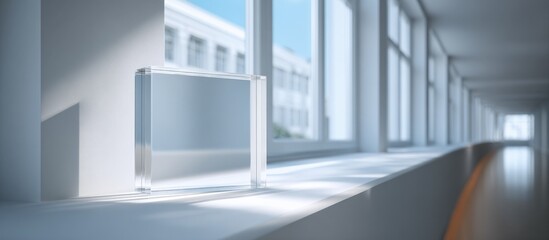 Elegant Crystal Block Mockup Against Sunlight Window, Ideal for Product Display and Brand Promotion