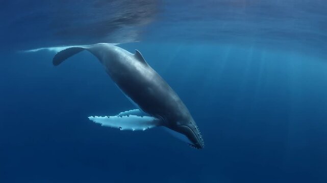 Majestic Sperm Whale Mother Gracefully Dives into Deep Blue Ocean