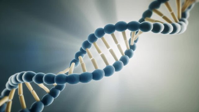 DNA molecule twisting with nucleotides and sugar phosphate backbone in a 3D animation, dna-3.mp4, viewed from a close-up perspective