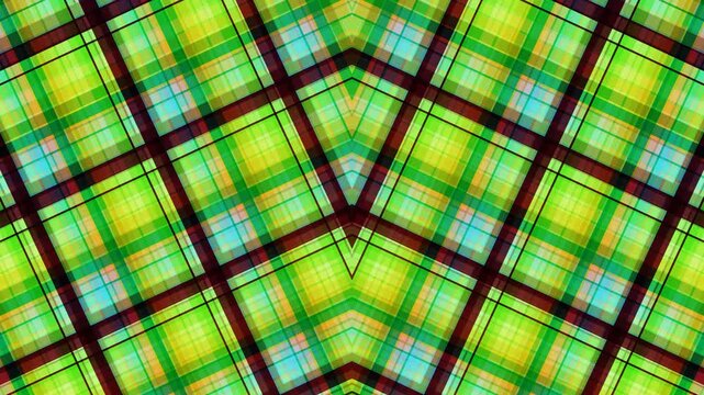 Vibrant Plaid Pattern Featuring Overlapping Green, Yellow, and Blue Stripes Forming a Dynamic Geometric Design