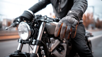 Naklejka premium Close up of a person on motorcycle with hands on the handlebar