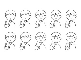 線画　スマホを見る男性　表情10選