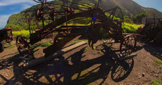 Rusted Farm Equipment at Scorpion Ranch on Santa Cruz Island, Channel Islands National Park, California Timelapse