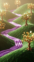 Obraz premium Serene Landscape with Winding Purple River.