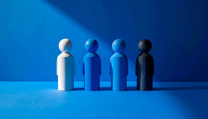 Diversity and Inclusion Concept with Wooden Figures on Blue Background
