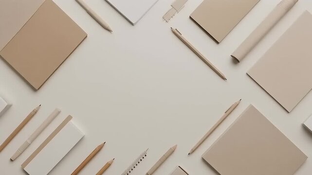 Minimalist Stop Motion Animation of Stationery Arranging on a Desk.