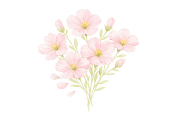 Obraz premium Pink watercolor flower bouquet illustration. Blooming gentle spring botanical with soft petals and green leaves, transparent background