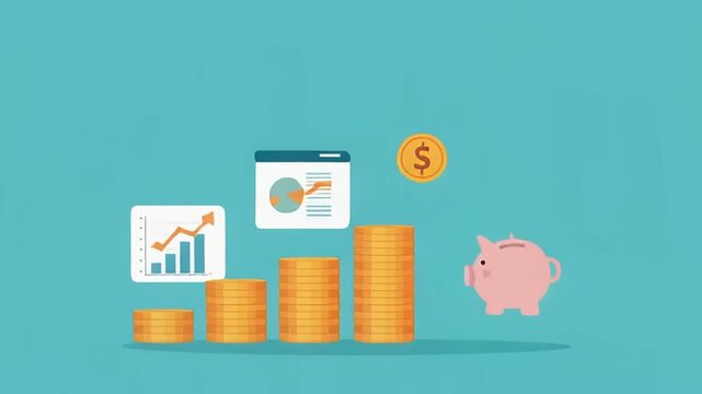 Piggy Bank Savings and Investment Growth Financial Concept Animation.