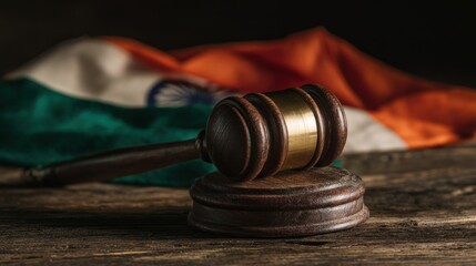 Obraz premium Wooden gavel and flag representing law and justice concept with transparent background