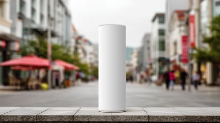 Cylindrical product container mockup on a stone surface with transparent background