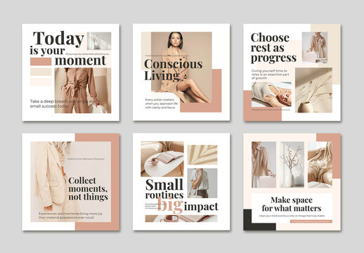 Fashion Social Media Square Templates with  Pale Peach Elements