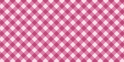Seamless pink gingham pattern, diagonal checkered plaid background for picnic tablecloth, retro textile design, sweet pastel check wallpaper, aesthetic fabric texture for scrapbooking and wrapping.