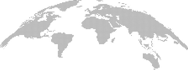 Stylized halftone grayscale world map showing continents curved to resemble globe projection © Jamal
