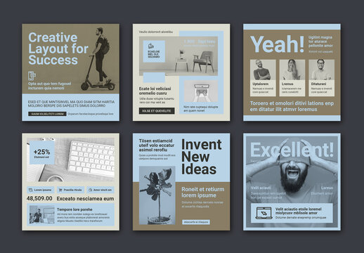 Modern Social Media Square Templates for Posts in Pale Beige and Blue