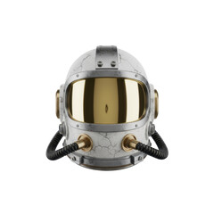 Futuristic Sci-Fi Astronaut Helmet with Gold Visor and Hoses