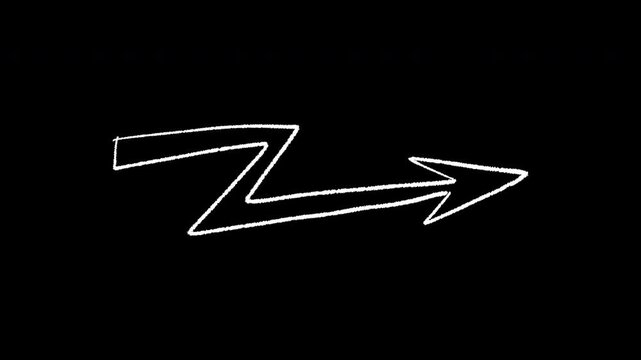 Hand-drawn white zigzag arrow pointing right on a black background, a simple graphic element for design.