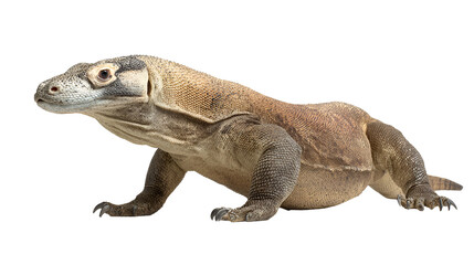 Obraz premium Komodo dragon walking isolated on white background wildlife reptile close-up