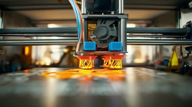 Midrange view of 3D printer assembling unique support structures capturing dynamic motion and the creation of specialized replacement parts.