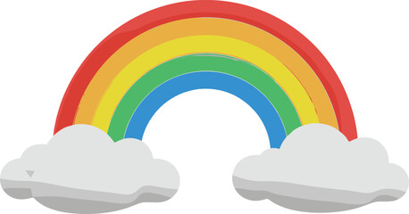 Fototapeta premium A vibrant rainbow with fluffy clouds in a serene sky viewed from a direct perspective