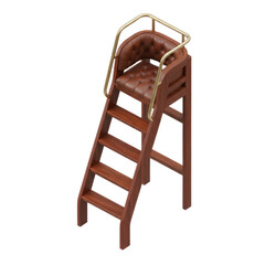 Fototapeta premium Vintage Wooden Umpire Chair with Leather Seat and Brass Railing
