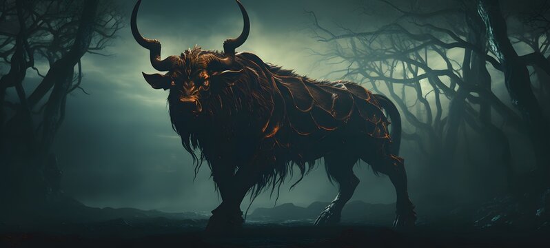 silhouette of minotaur liger dryad ,generative AI