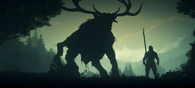 silhouette of minotaur liger dryad ,generative AI