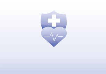 Obraz premium Minimalist medical shield and heart icon on blue gradient background