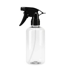 Fototapeta premium A clear spray bottle with a black trigger sprayer on a white background