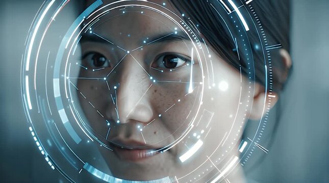 AI Facial Recognition System Scanning Human Face on Digital Display