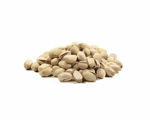 Pile of shelled pistachios on a white background a healthy snack
