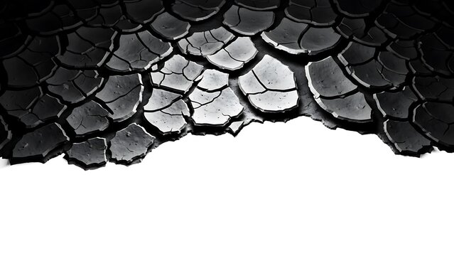 Closeup of cracked and broken dry earth surface with peeling texture and empty white space  dry land concept