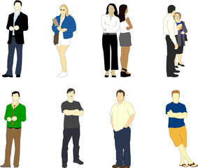 Obraz premium Minimalist People Illustration Pack Showing Standing Human Characters for Web Design, App Interface and Infographic Use