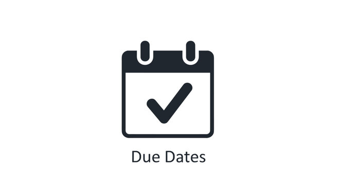 Simple calendar icon with a checkmark indicating important due dates or scheduled events on a white background.