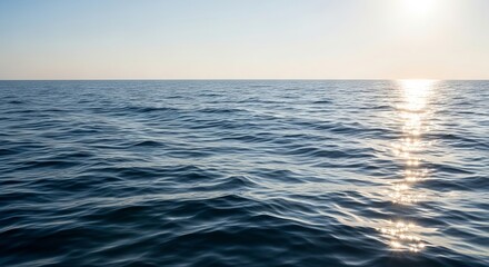 Obraz premium Expansive panoramic water surface, capturing dynamic fluid motion, glowing highlights, immense depth, and wide atmospheric horizon views, motion, sea, natural