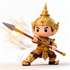 royal bodyguard with ornate gold armor and long spear