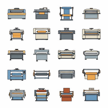 Set of Various Industrial Printing Machines and Equipment.