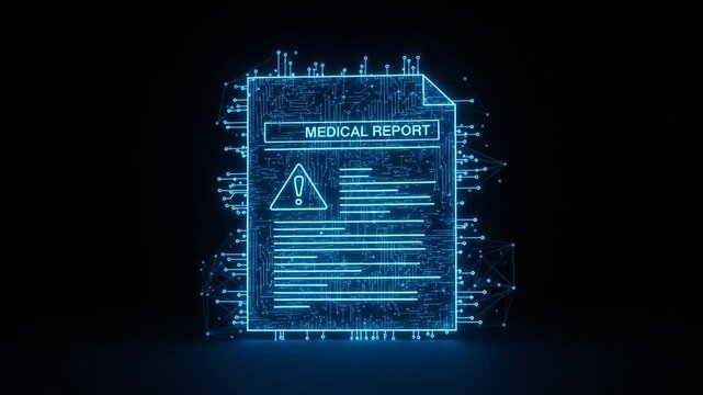 Glowing Digital Medical Report Displayed Against Black Backdrop Highlighting Healthcare Data Breach Security Concern Technology Data Privacy Concepts