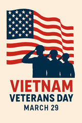 Vietnam Veterans Day official poster with American flag silhouette and soldiers saluting