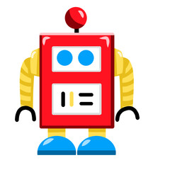 Naklejka premium A simple and cute robot illustration with a friendly expression and playful design. Perfect for children’s content, technology themes, education, digital media, stickers, icons, and creative projects.