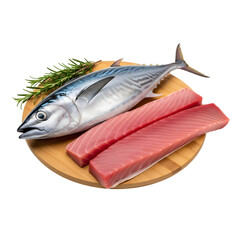 Tuna Fish and Fillet on Wooden Cutting Board