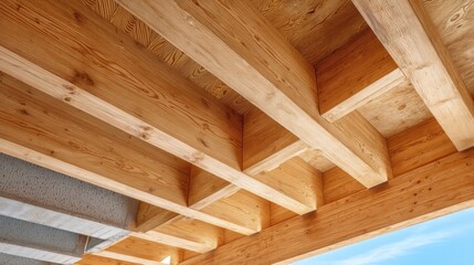 Wooden beams and ceiling architectural detail with transparent background