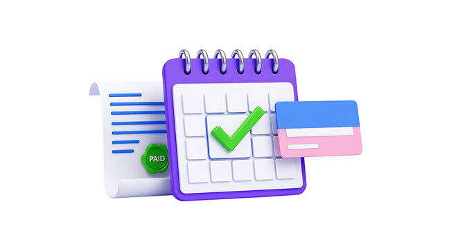 3D Bill Payment Receipt with Credit Card and Alert Notification &ndash; Online Shopping Invoice Transaction Icon